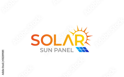 Illustration vector graphic of sun energy solar panels logo design template