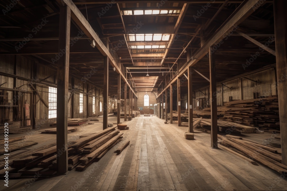 Illustration of a wooden warehouse - Created with Generative ai