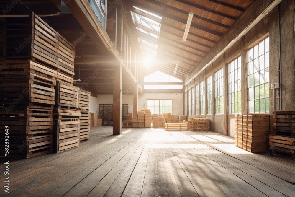 Illustration of a wooden warehouse - Created with Generative ai Illustration of a wooden warehouse - Created with Generative ai