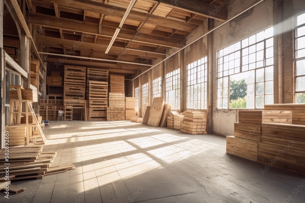 Illustration of a wooden warehouse - Created with Generative ai Illustration of a wooden warehouse - Created with Generative ai