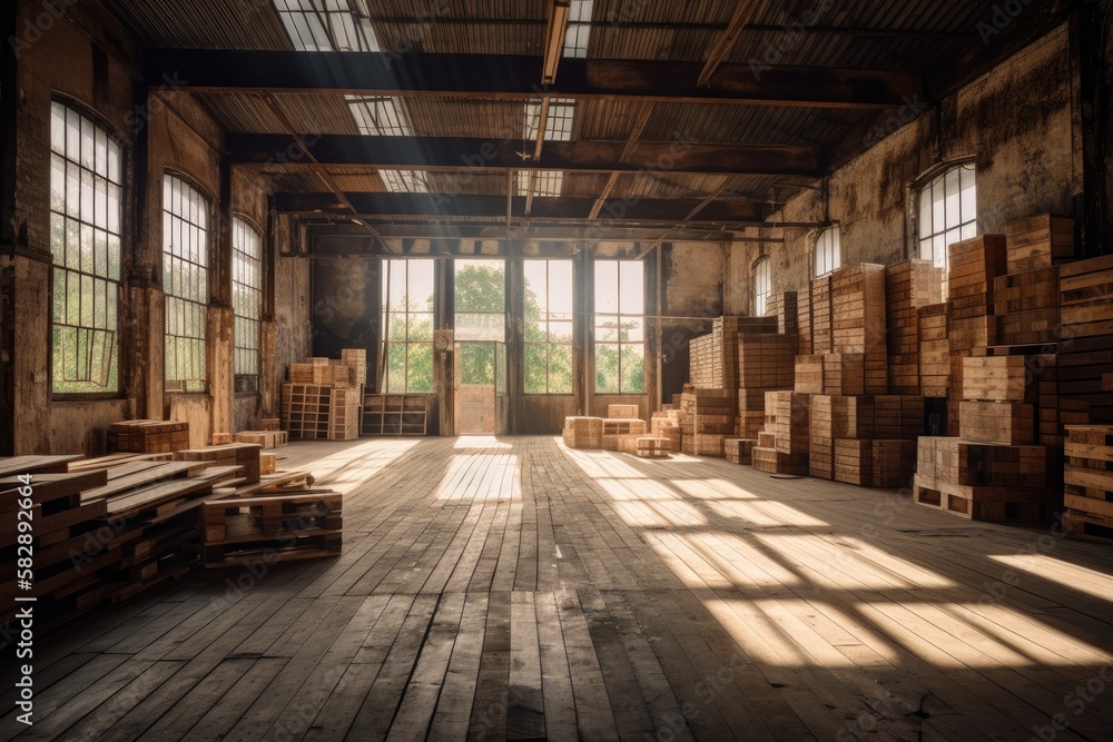 Illustration of a wooden warehouse - Created with Generative ai