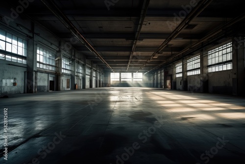 Illustration of a empty concrete warehouse - Created with Generative ai
