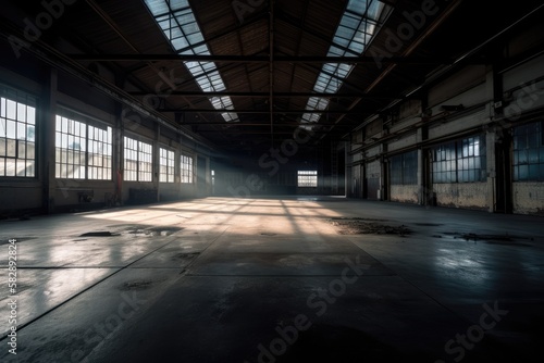 Illustration of a  empty concrete warehouse - Created with Generative ai