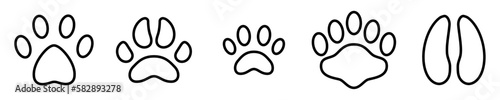 Conjunto de iconos de huella de animales. Garra. Perro, oso, lobo, gato, jirafa. Ilustración vectorial