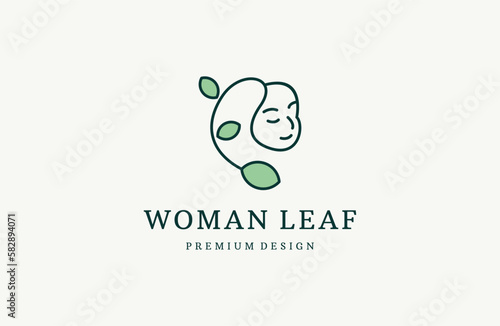 Woman face logo icon vector. Woman face logo design vector illustration, for leaf,nature, cosmetics, beauty, salon, health and spa, fashion themes.
