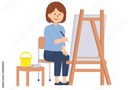 絵を描く女性のイラスト