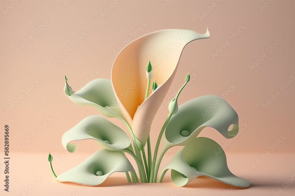 3D Calla lily Avatar with Exquisite Detailing and Soft Pastel Coloring in Cartoon Style - obrazy, fototapety, plakaty 