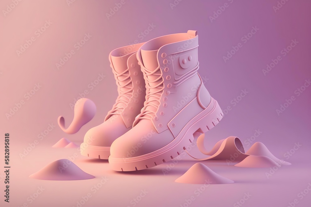 3D Combat boots Avatar with Exquisite Detailing and Soft Pastel Coloring in Cartoon Style - obrazy, fototapety, plakaty 