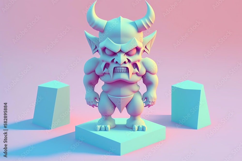 3D Demon Avatar with Exquisite Detailing and Soft Pastel Coloring in Cartoon Style - obrazy, fototapety, plakaty 