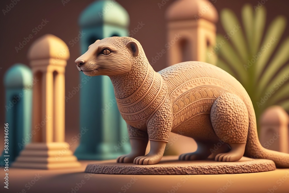 3D Egyptian mongoose Avatar with Exquisite Detailing and Soft Pastel Coloring in Cartoon Style - obrazy, fototapety, plakaty 