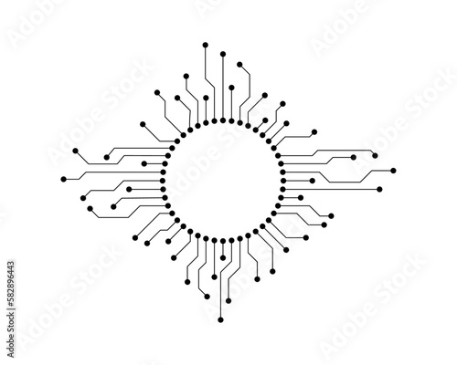 The concept of high-tech technologies. Computer motherboard or circuit board. Digital and computer technology icon. Microchip, processor chip. Vector illustration.