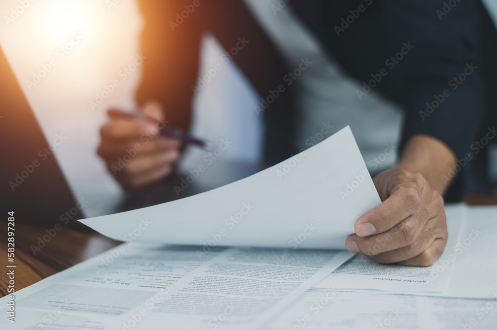 Businessman signature document working in office Businessman signature document working in office