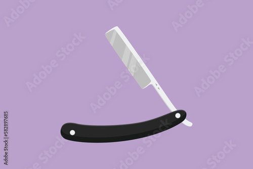 Cartoon flat style drawing shaving razor. Straight razor with handle and wet shave razor for men. Barbershop blade equipment logotype, template, label, icon, symbol. Graphic design vector illustration