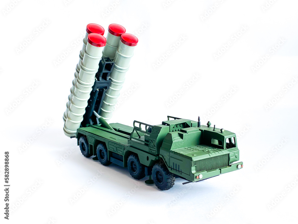 Naklejka premium Russia anti aircraft missile model toy on white background