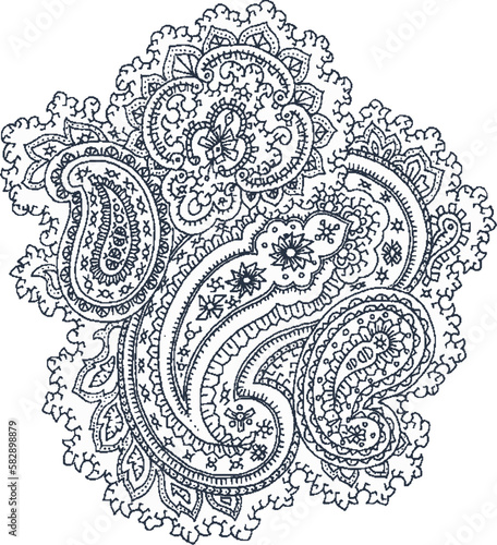 Paisley Design Vector illustration. Black and white paisley t shirt design for print