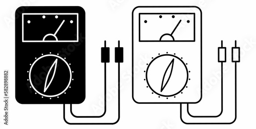 outline silhouette multimeter icon set isolated on white background
