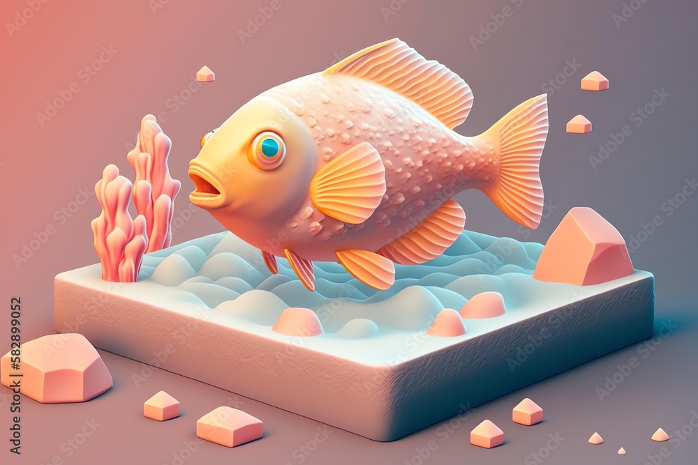 3D Fried catfish Avatar with Exquisite Detailing and Soft Pastel Coloring in Cartoon Style - obrazy, fototapety, plakaty 