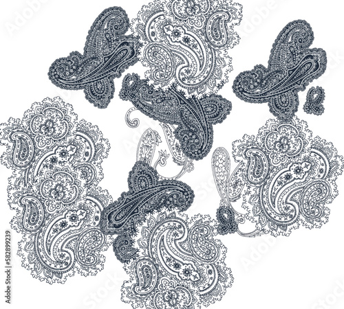 Black and white paisley pattern t shirt design for print. Paisley Design Vector illustration