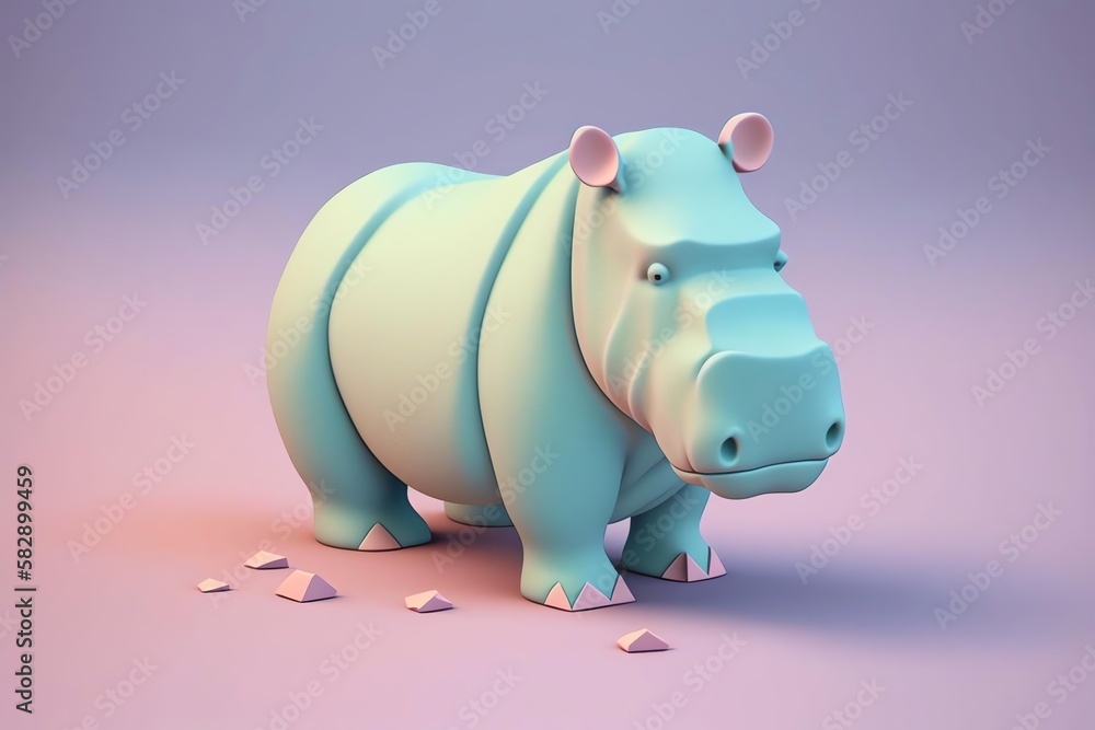 3D Hippopotamus Avatar with Exquisite Detailing and Soft Pastel Coloring in Cartoon Style - obrazy, fototapety, plakaty 