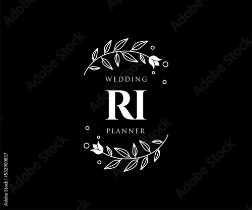 RI Initials letter Wedding monogram logos collection, hand drawn modern minimalistic and floral templates for Invitation cards, Save the Date, elegant identity for restaurant, boutique, cafe in vector