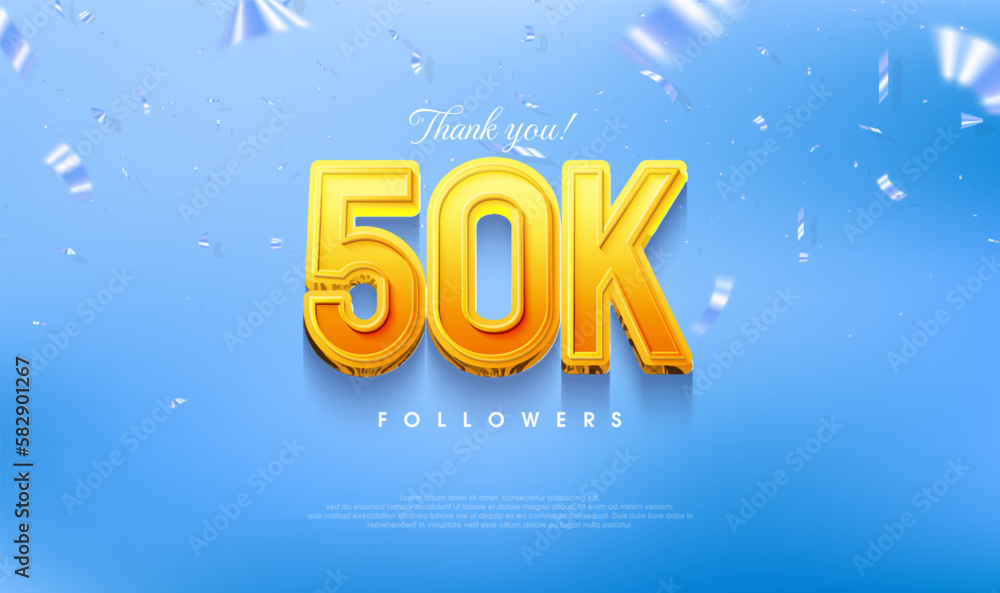 Thank you for 50k loyal followers, greeting design for social media posts. Premium vector background for achievement celebration design.