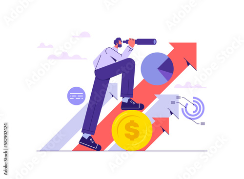 Discover way to success or looking for business opportunity concept, businessman holding a binoculars and look for business or investment opportunities