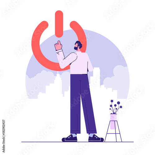 Businessman pressing power start button, launching a new business startup concept
