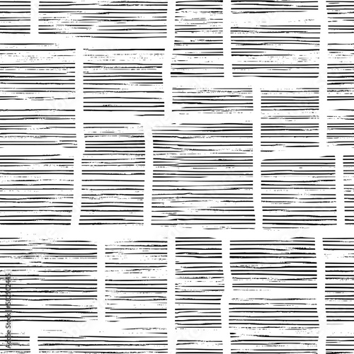 Handmade seamless pattern, black chaotic stripes on white background, vector design