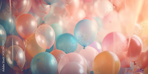 Beautiful background with colorful balloons created with generative Ai technology photo