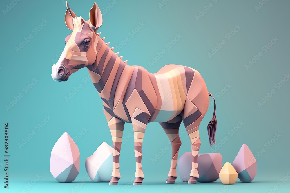 3D Okapi Avatar with Exquisite Detailing and Soft Pastel Coloring in Cartoon Style - obrazy, fototapety, plakaty 