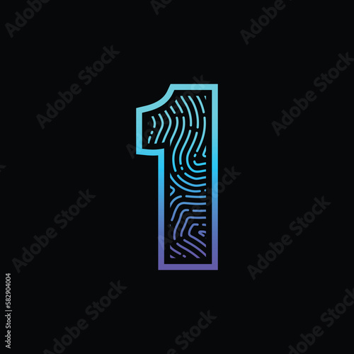1 Number Fingerprint Logo Design Template Inspiration, Vector Illustration.
