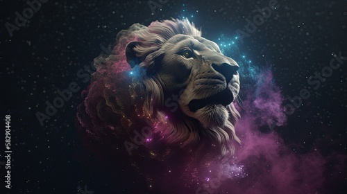 Beautiful Colorful Galaxy Universe In The Shape Of a Lion Generative AI