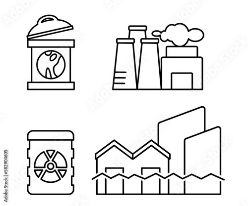 icon of trash can factory pollution nuclear and dangerous garbage flooding house building