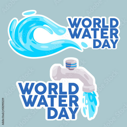 World water day sticker symbol of water splash and faucet