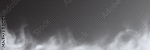 Fog, smoke on transparent background, panoramic view, vector design