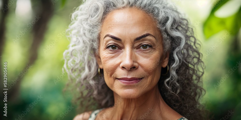 Portrait of beautiful gray-haired woman created with Ai generative tools Portrait of beautiful gray-haired woman created with Ai generative tools