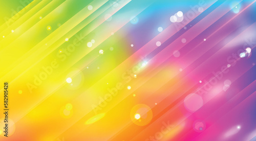 Rainbow light line prism effect, transparent on colourful gradient background. Hologram reflection, crystal flare leak shadow overlay. Abstract blurred iridescent light backdrop illustration 