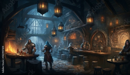 Generative AI, fantasy Tavern, medieval Tavern, medieval building, fantasy Taverne, mittelalterliche Taverne, mittelalterliche Gebäude.