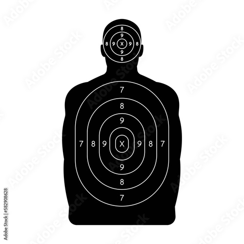 Human shoot target. Firearm and archery shooting range practicing human torso silhouette, sniping sport competition, military or police weapon training vector target with scoring sections