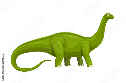 Cartoon apatosaurus dinosaur character. Isolated vector herbivorous creature, paleontology prehistoric science beast, sauropod dino lived in North America during the Late Jurassic period