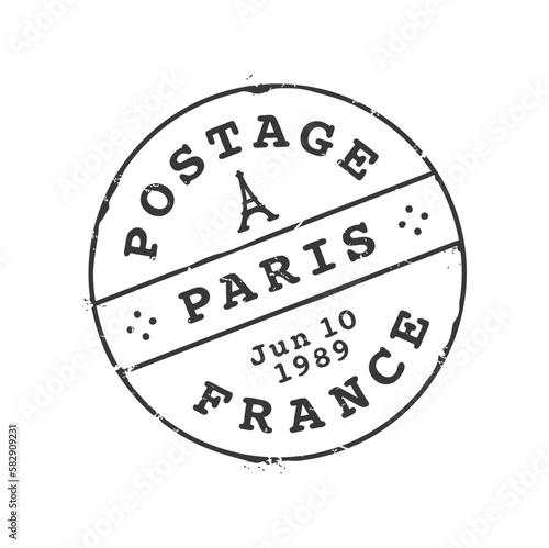Paris postage and postal stamp. Postcard France town mark, postal letter envelope Paris city circle vector postmark imprint or mail delivery departure country or French region ink stamp