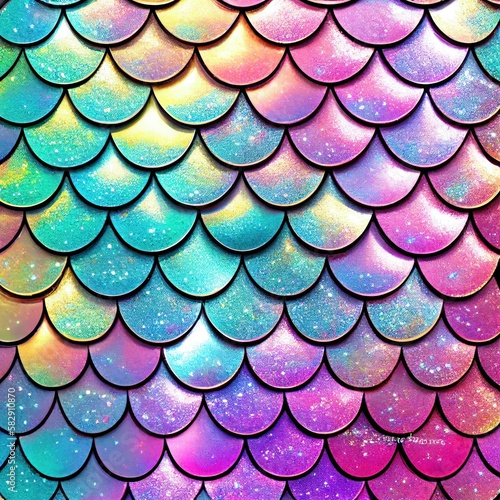 Rainbow mermaid scales, glitter gradient background. mermaid scales pattern, iridescent, repeating
