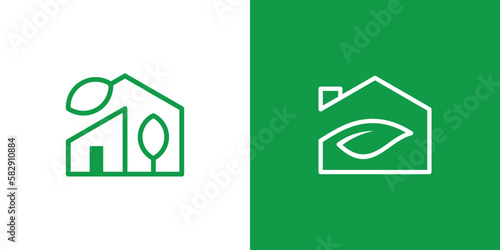 logo design home and leaf line icon illustration