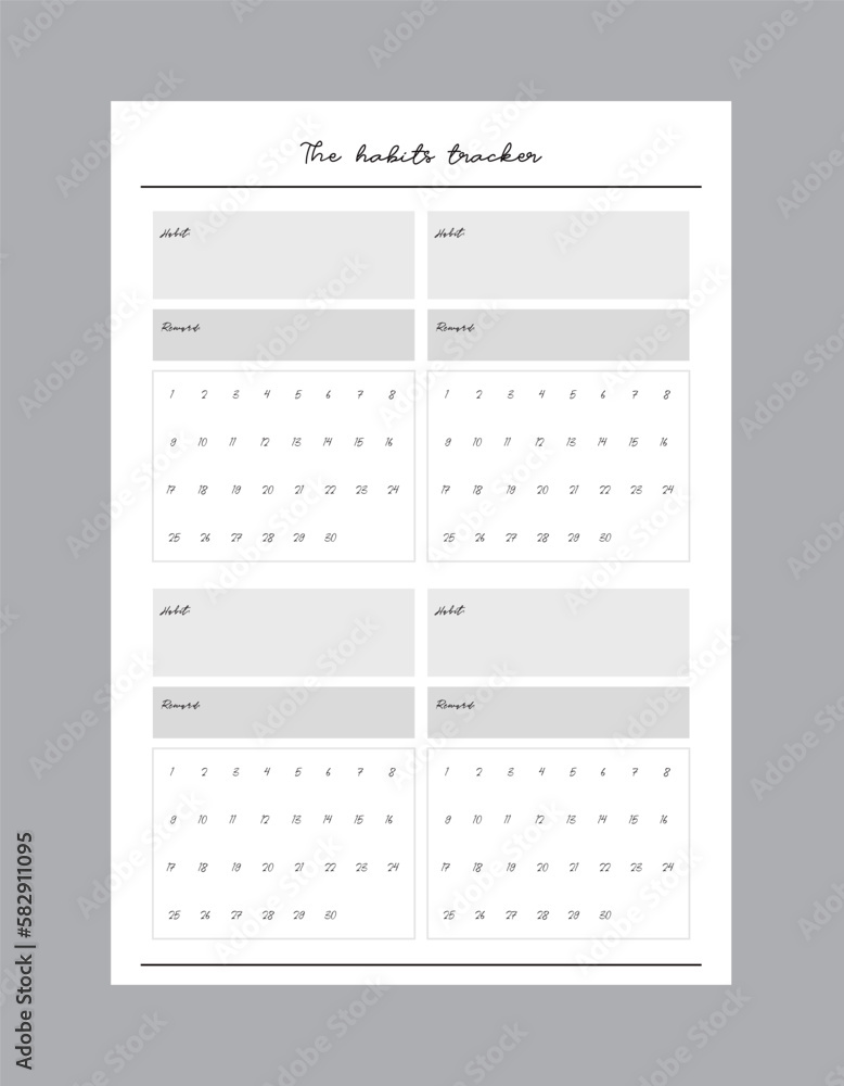 The habit tracker planner. Minimalist planner template set. Vector illustration. The habit tracker planner. Minimalist planner template set. Vector illustration.
