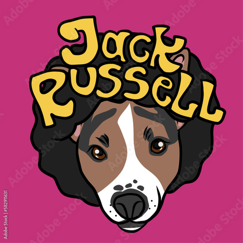 Jack Russell Terrier dog have afro hair style cartoon vector illustration
