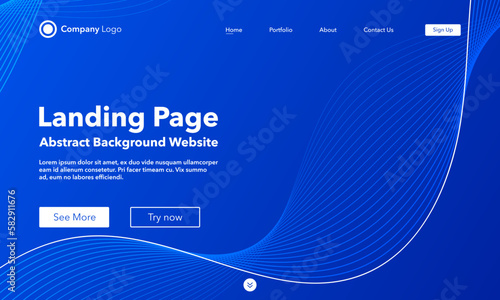 Gradient abstract wave background. Landing Page. Template for websites or apps. Modern design. Digital frequency track equalizer. Blue shiny wave line. Curved wavy line smooth stripe. Vector style