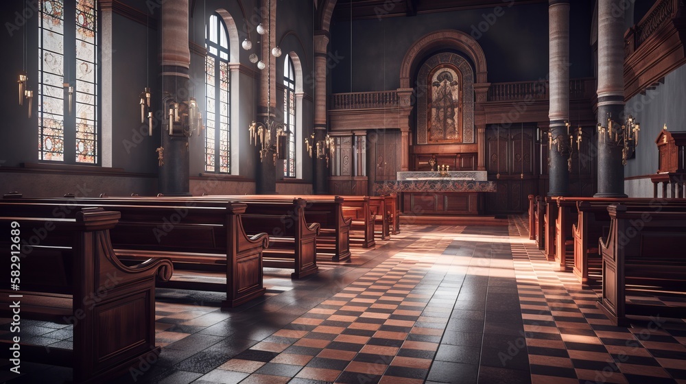 Medieval church background. Generative AI technology. Medieval church background. Generative AI technology.
