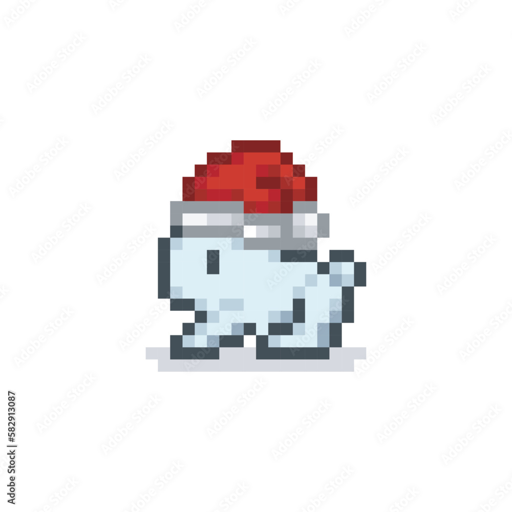 Christmas rabbit illustration, cartoon pixel art Christmas rabbit illustration, cartoon pixel art