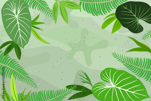 Illustration vector graphic of green tropical leaves
