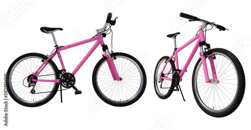 bicycle pink white background Isolated transparent PNG. photo